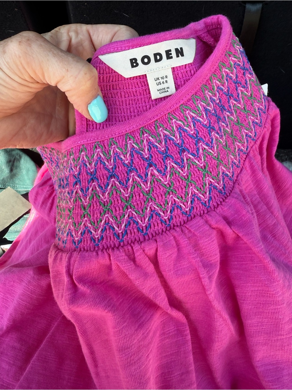 Boden Nina Smocked T-Shirt Dress Pink Cotton Short Sleeve Embroidered Size 6 - Picture 12 of 13